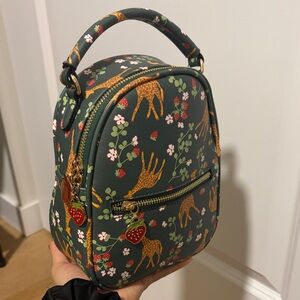 Floral Green Backpack with Giraffe Print
